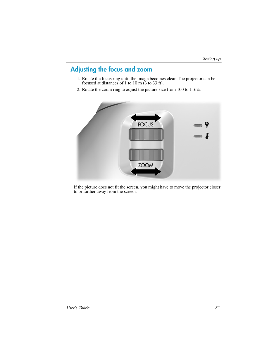 Adjusting the focus and zoom | HP ep7100 Series User Manual | Page 31 / 84