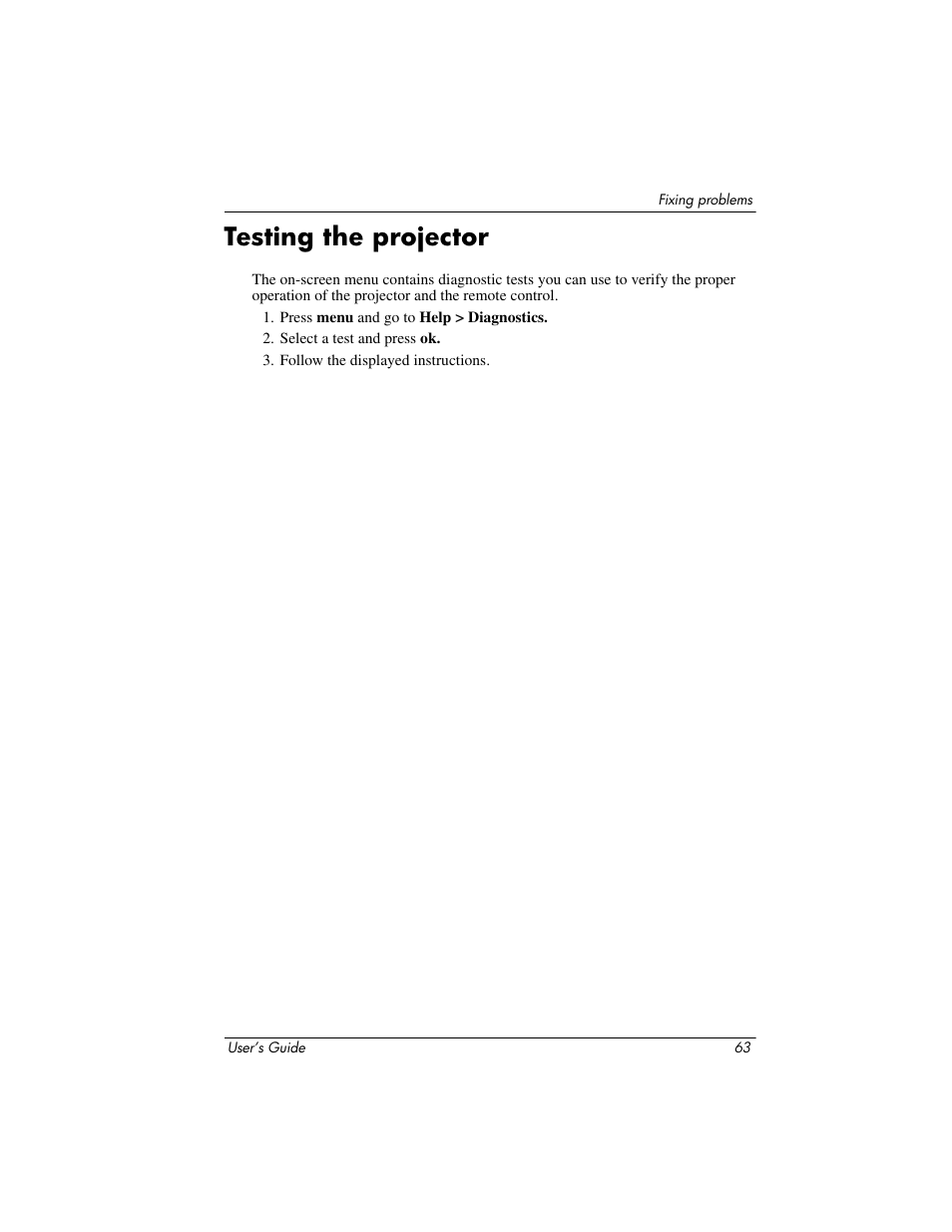 Testing the projector | HP ep7100 Series User Manual | Page 63 / 84