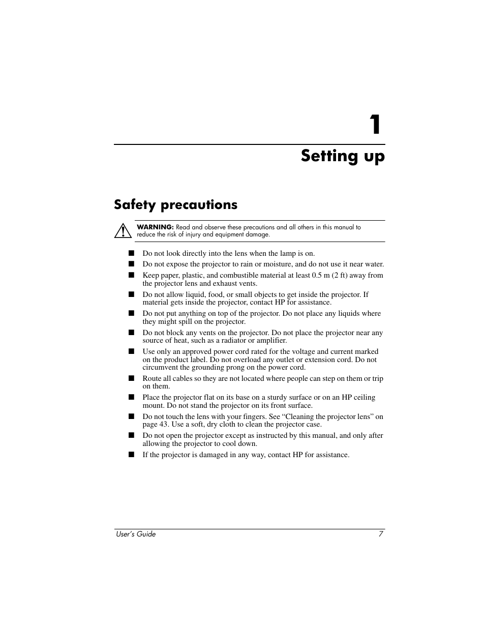 Setting up, Safety precautions, 1 setting up | HP ep7100 Series User Manual | Page 7 / 84