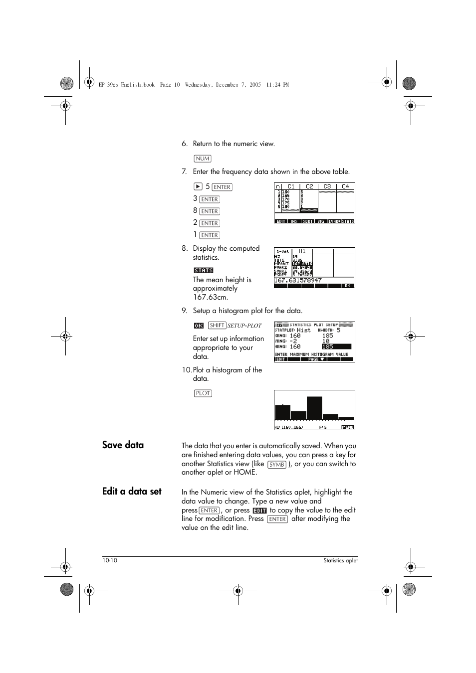 Save data, Edit a data set | HP 39gs User Manual | Page 112 / 314