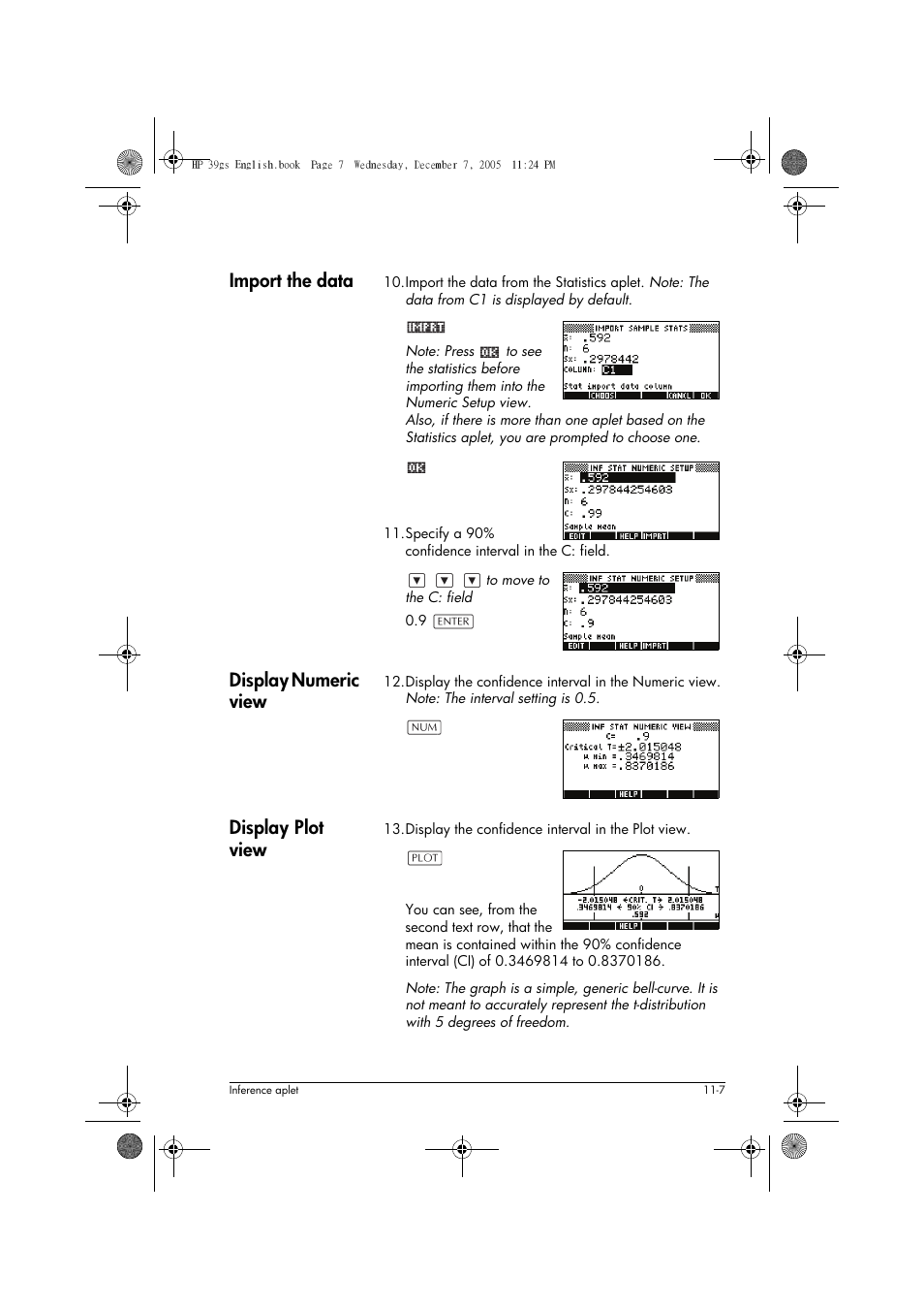 Import the data, Display numeric view, Display plot view | HP 39gs User Manual | Page 131 / 314