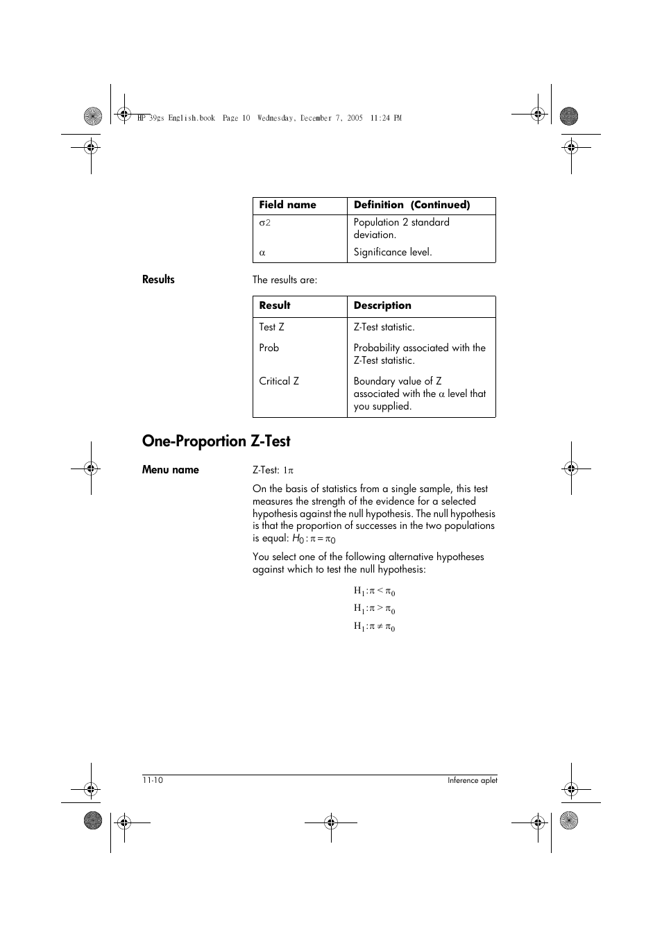 One-proportion z-test | HP 39gs User Manual | Page 134 / 314
