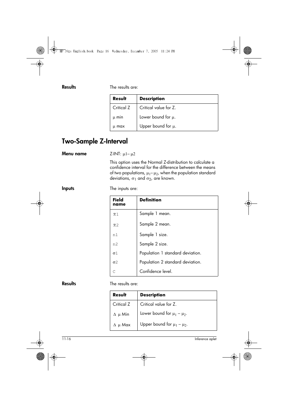 Two-sample z-interval | HP 39gs User Manual | Page 140 / 314