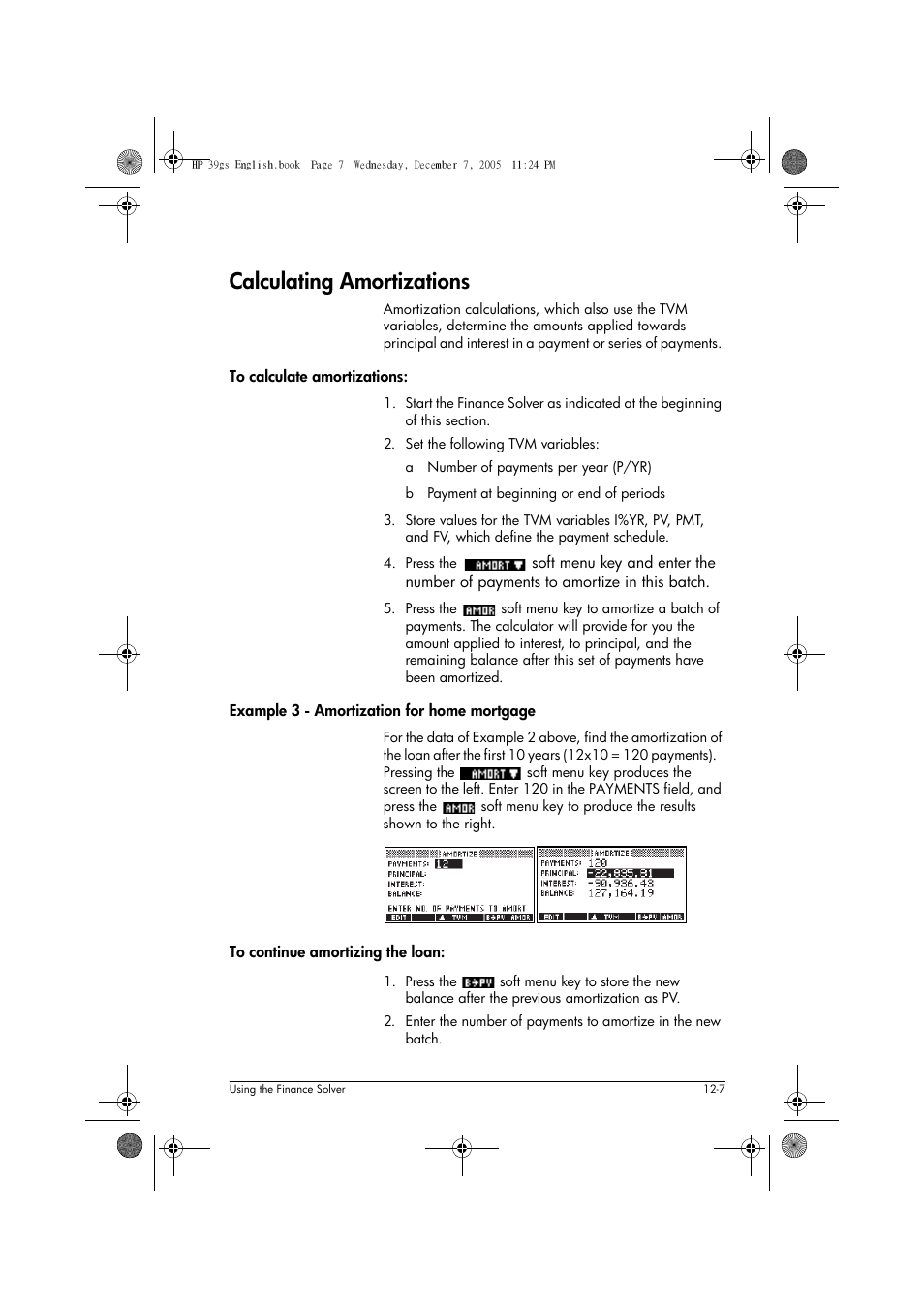 Calculating amortizations | HP 39gs User Manual | Page 151 / 314