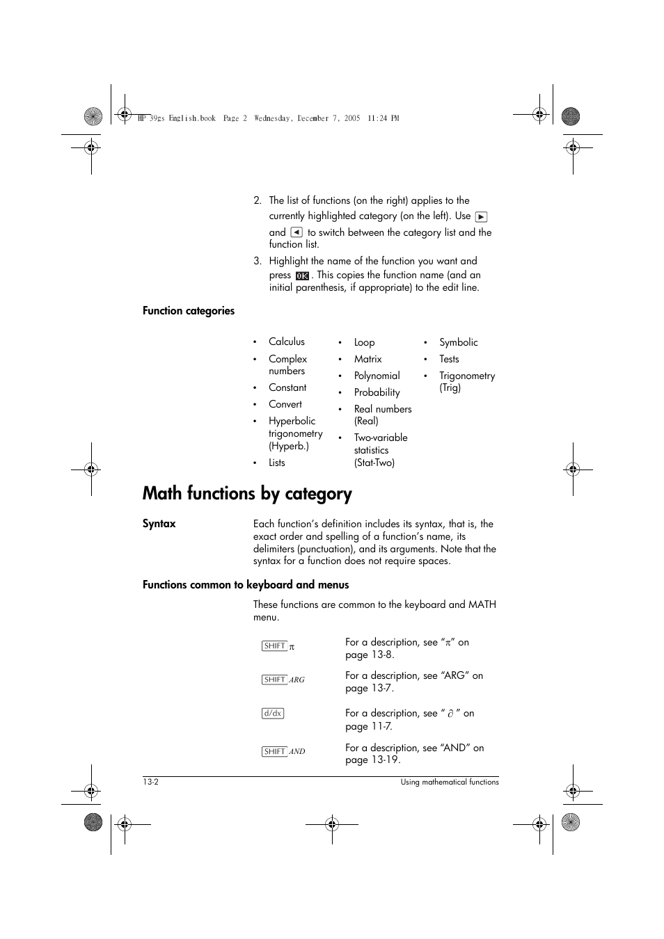 Math functions by category | HP 39gs User Manual | Page 154 / 314