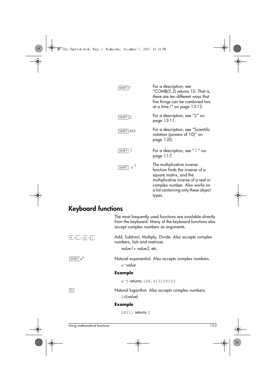 Keyboard functions | HP 39gs User Manual | Page 155 / 314