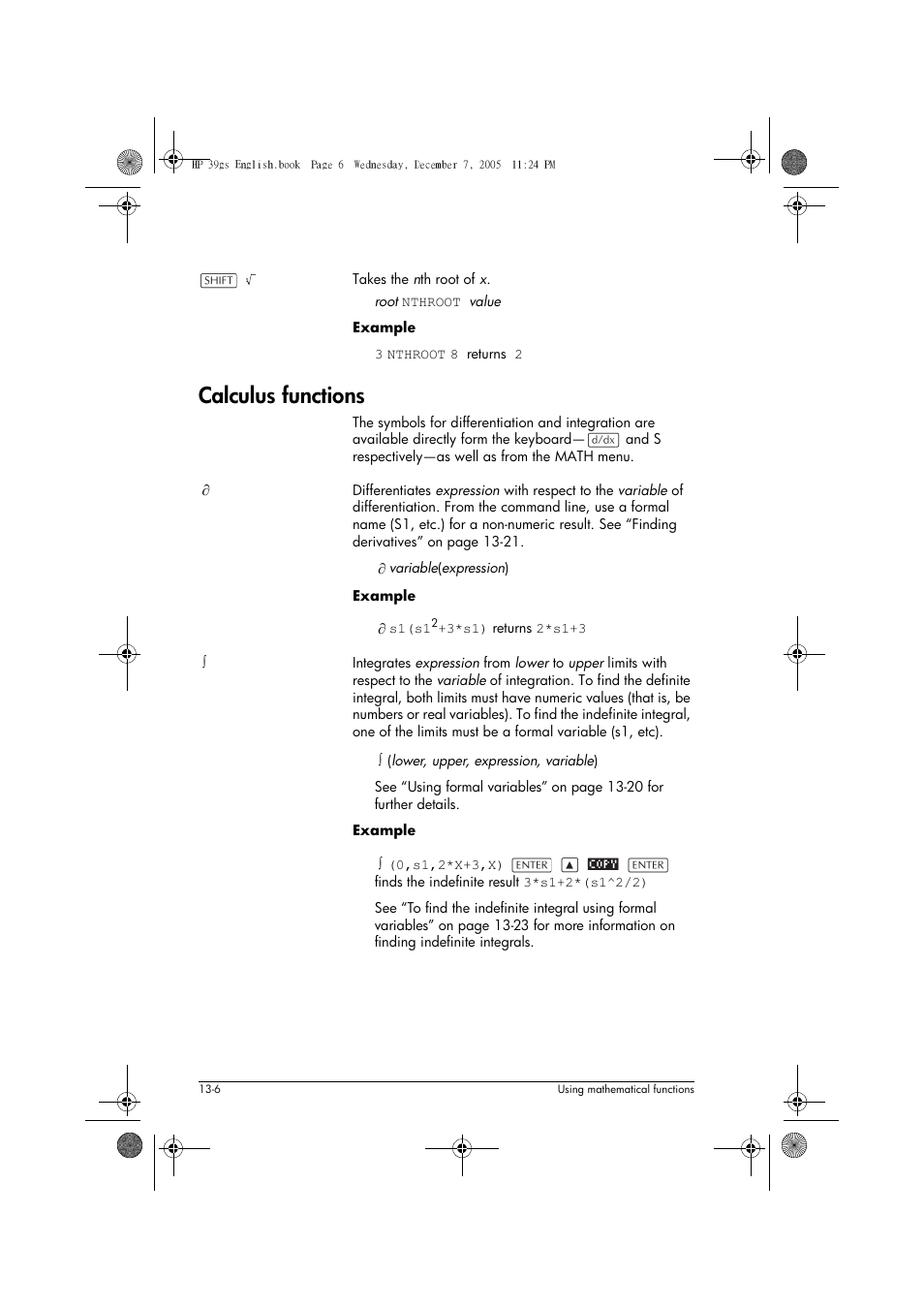Calculus functions | HP 39gs User Manual | Page 158 / 314