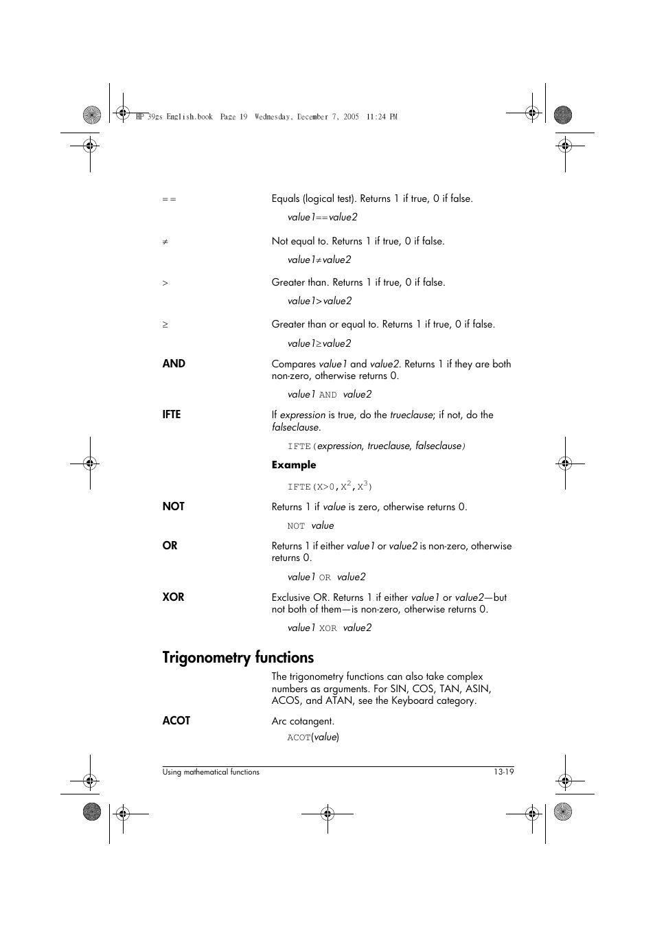 Trigonometry functions | HP 39gs User Manual | Page 171 / 314