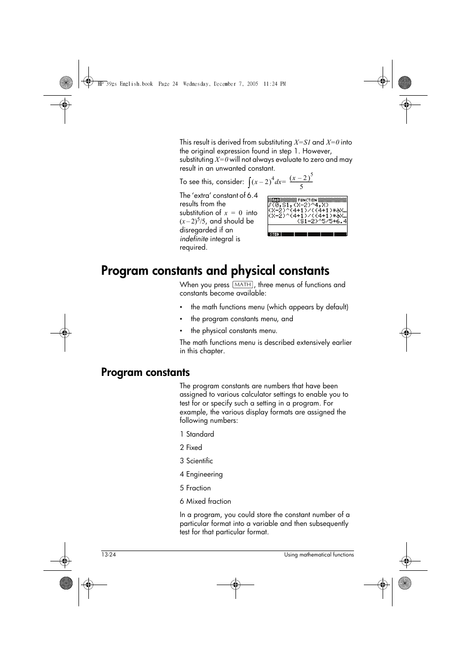 Program constants and physical constants, Program constants | HP 39gs User Manual | Page 176 / 314