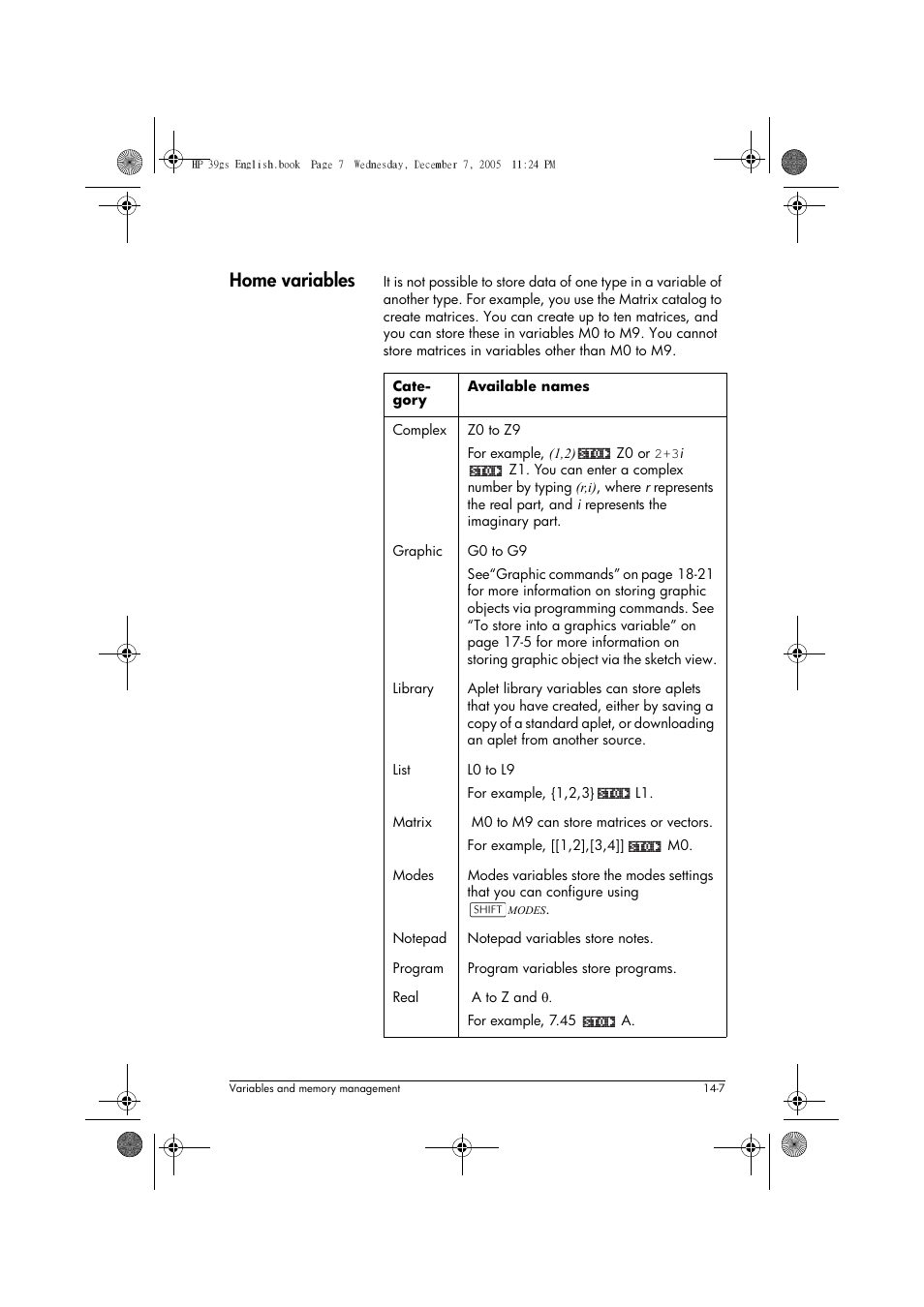 Home variables | HP 39gs User Manual | Page 185 / 314