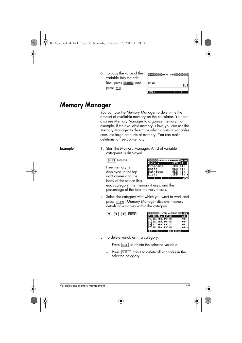 Memory manager | HP 39gs User Manual | Page 187 / 314