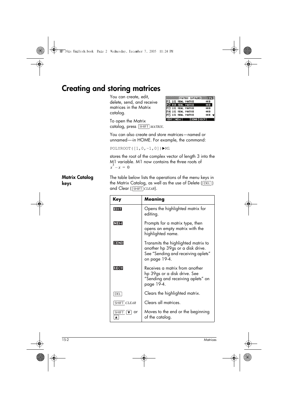 Creating and storing matrices | HP 39gs User Manual | Page 190 / 314