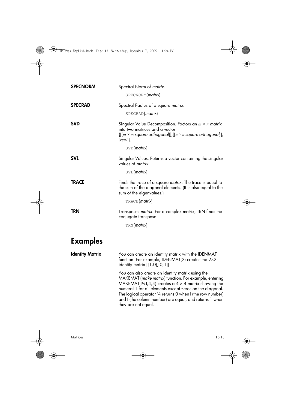 Examples | HP 39gs User Manual | Page 201 / 314