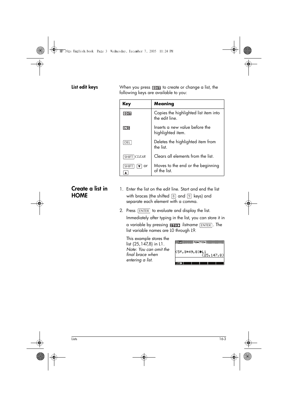 Create a list in home | HP 39gs User Manual | Page 207 / 314