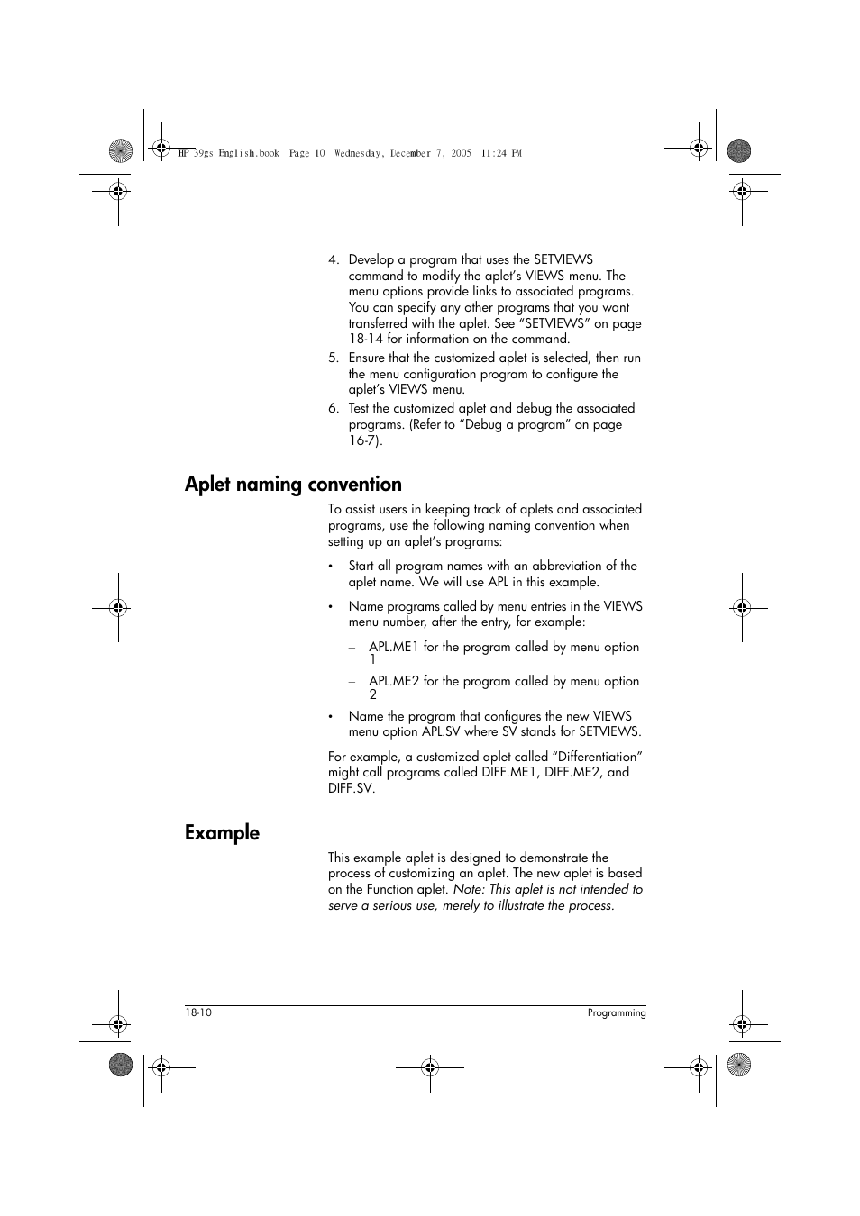 Aplet naming convention, Example | HP 39gs User Manual | Page 232 / 314