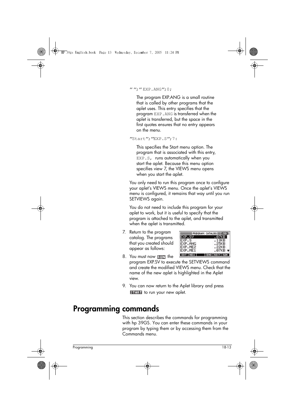 Programming commands | HP 39gs User Manual | Page 235 / 314