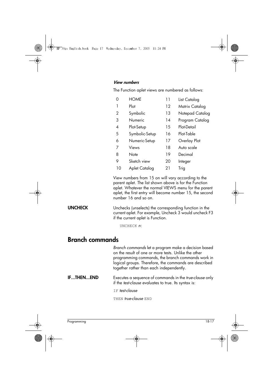 Branch commands | HP 39gs User Manual | Page 239 / 314