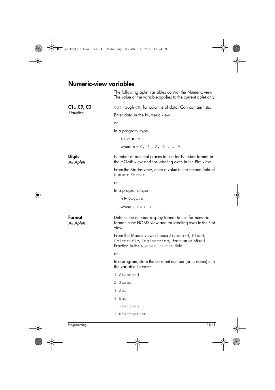 Numeric-view variables | HP 39gs User Manual | Page 263 / 314