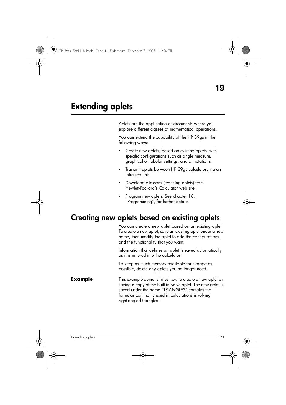 Extending aplets, Creating new aplets based on existing aplets, 19 extending aplets | HP 39gs User Manual | Page 267 / 314