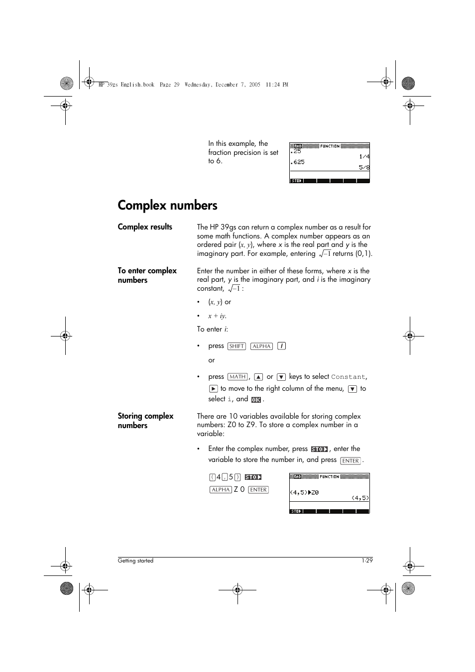 Complex numbers | HP 39gs User Manual | Page 39 / 314