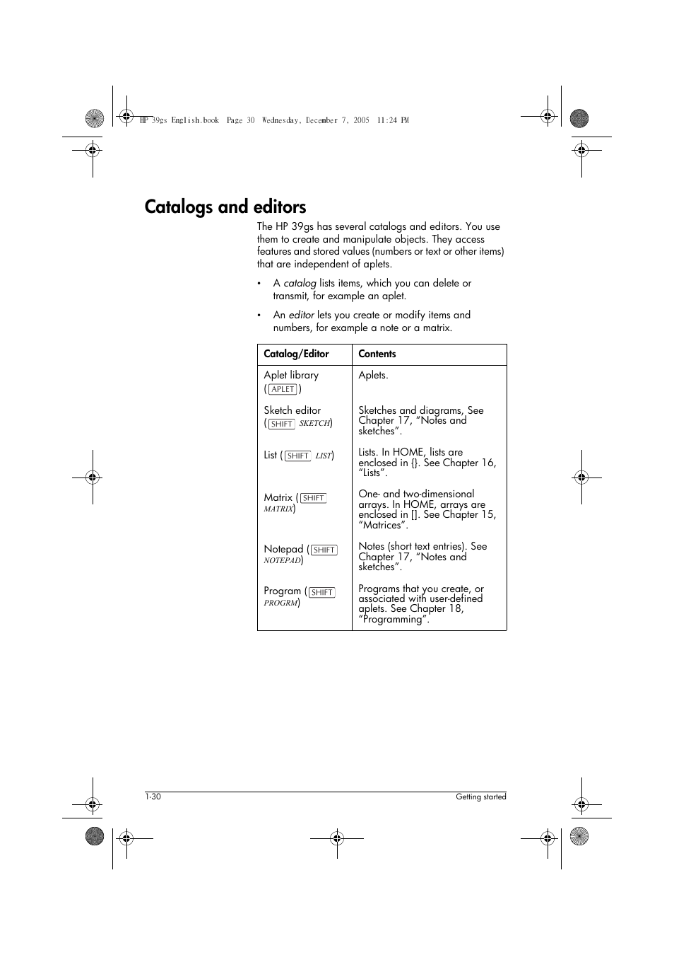 Catalogs and editors | HP 39gs User Manual | Page 40 / 314