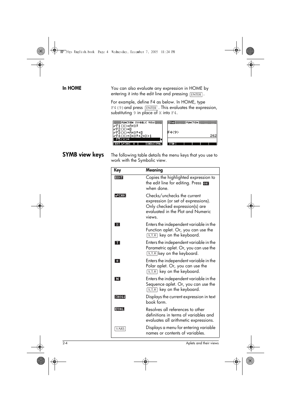 Symb view keys | HP 39gs User Manual | Page 44 / 314