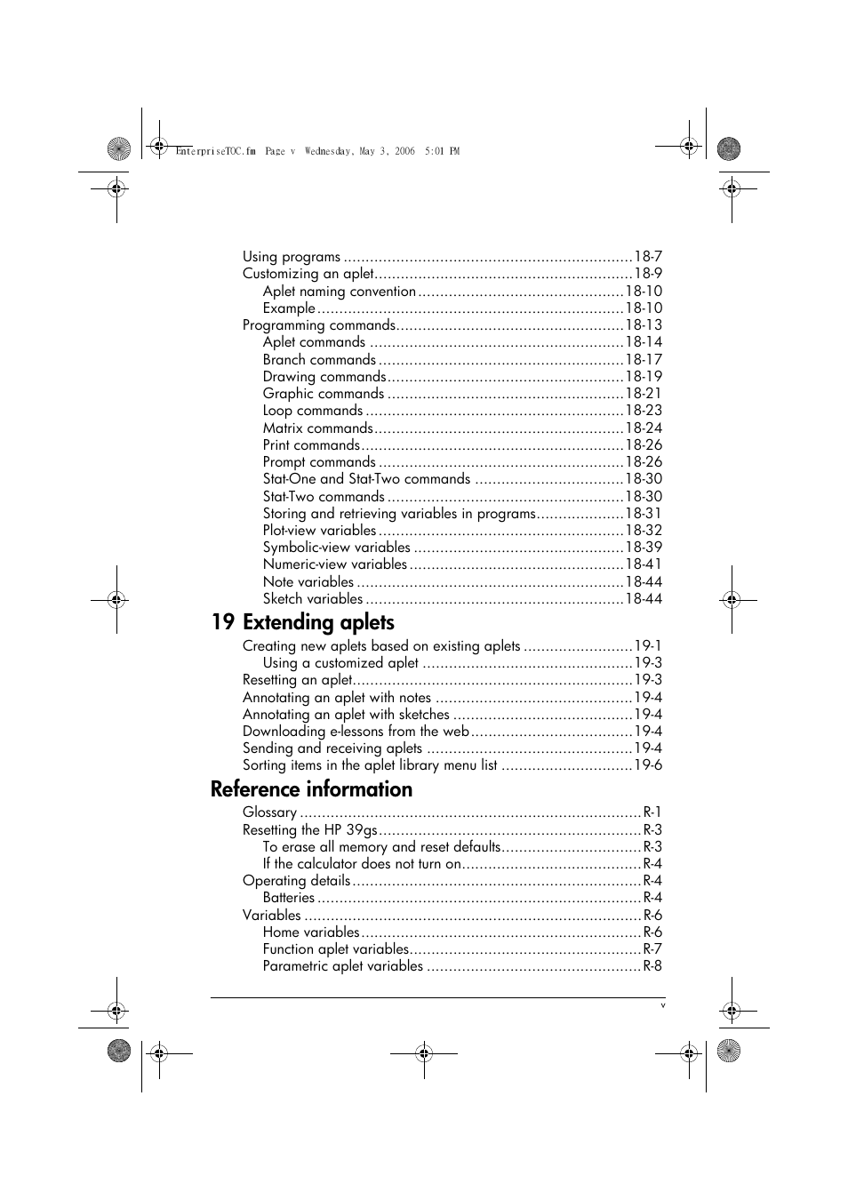 19 extending aplets, Reference information | HP 39gs User Manual | Page 7 / 314