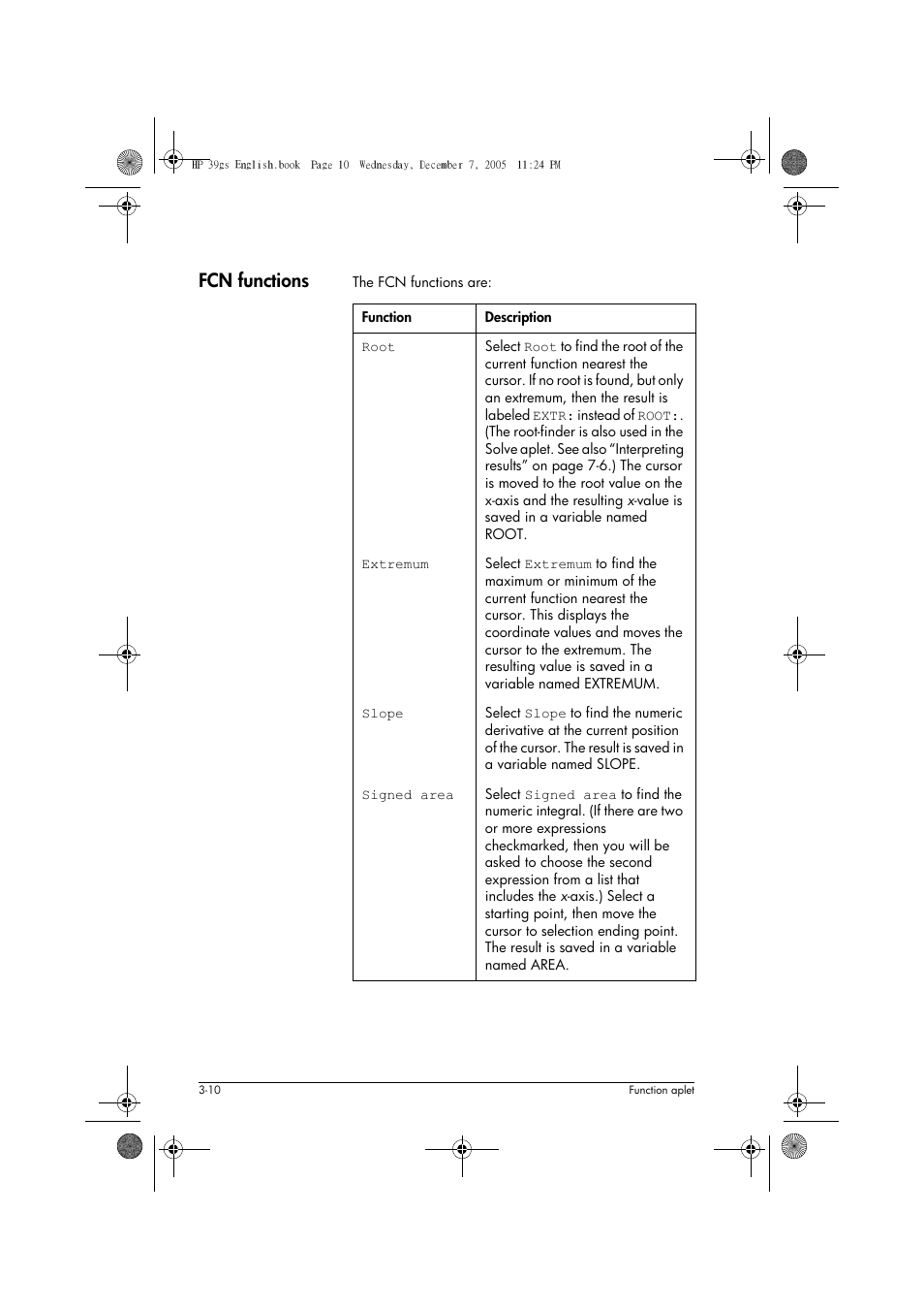 Fcn functions | HP 39gs User Manual | Page 72 / 314