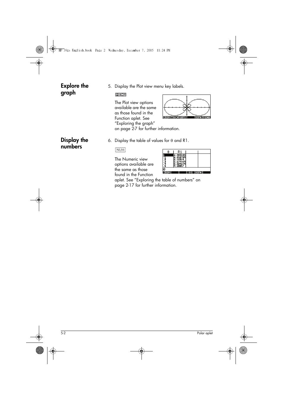 Explore the graph, Display the numbers | HP 39gs User Manual | Page 80 / 314