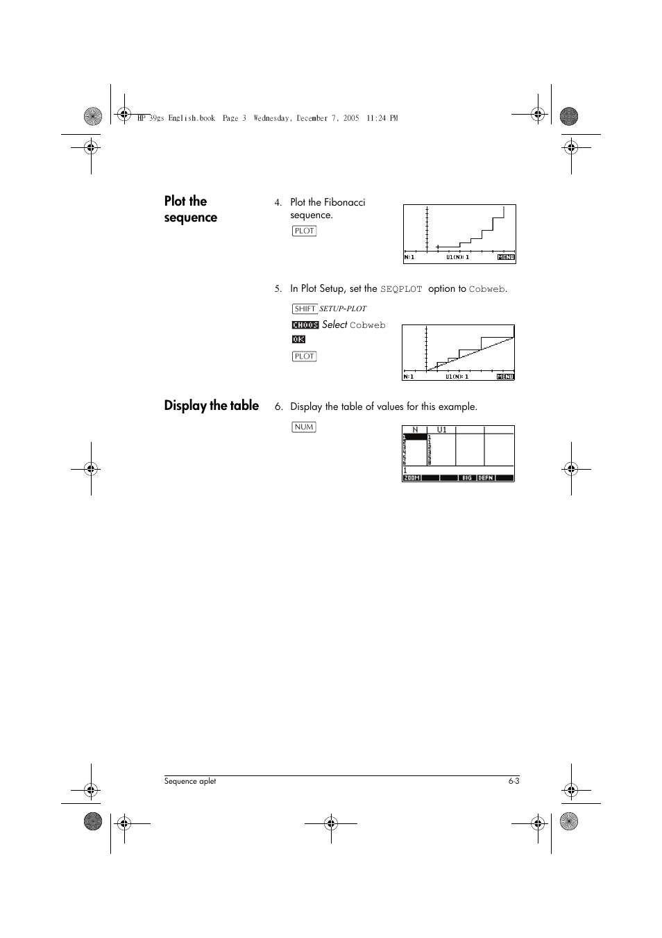 Plot the sequence, Display the table | HP 39gs User Manual | Page 83 / 314