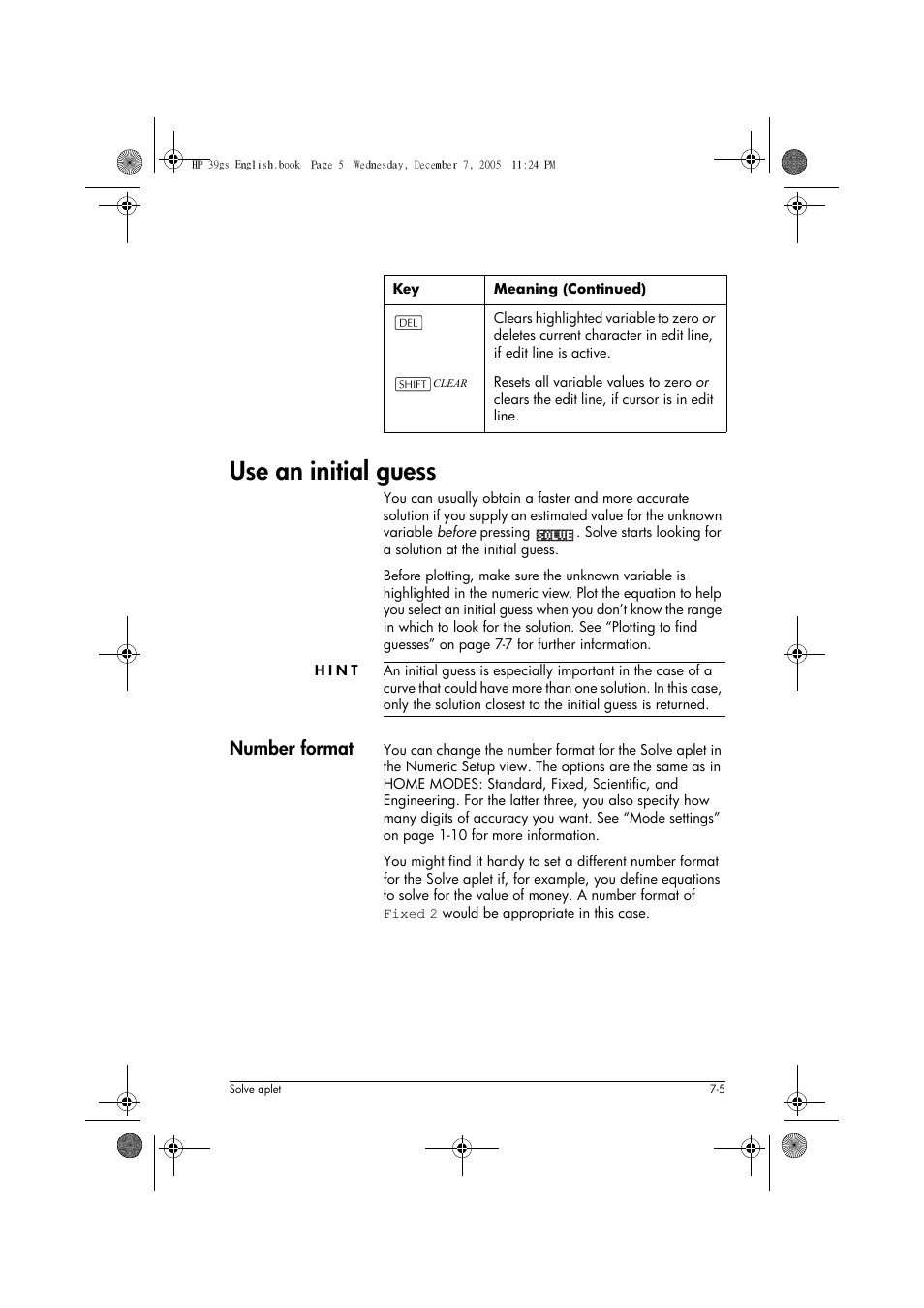 Use an initial guess, Number format | HP 39gs User Manual | Page 89 / 314