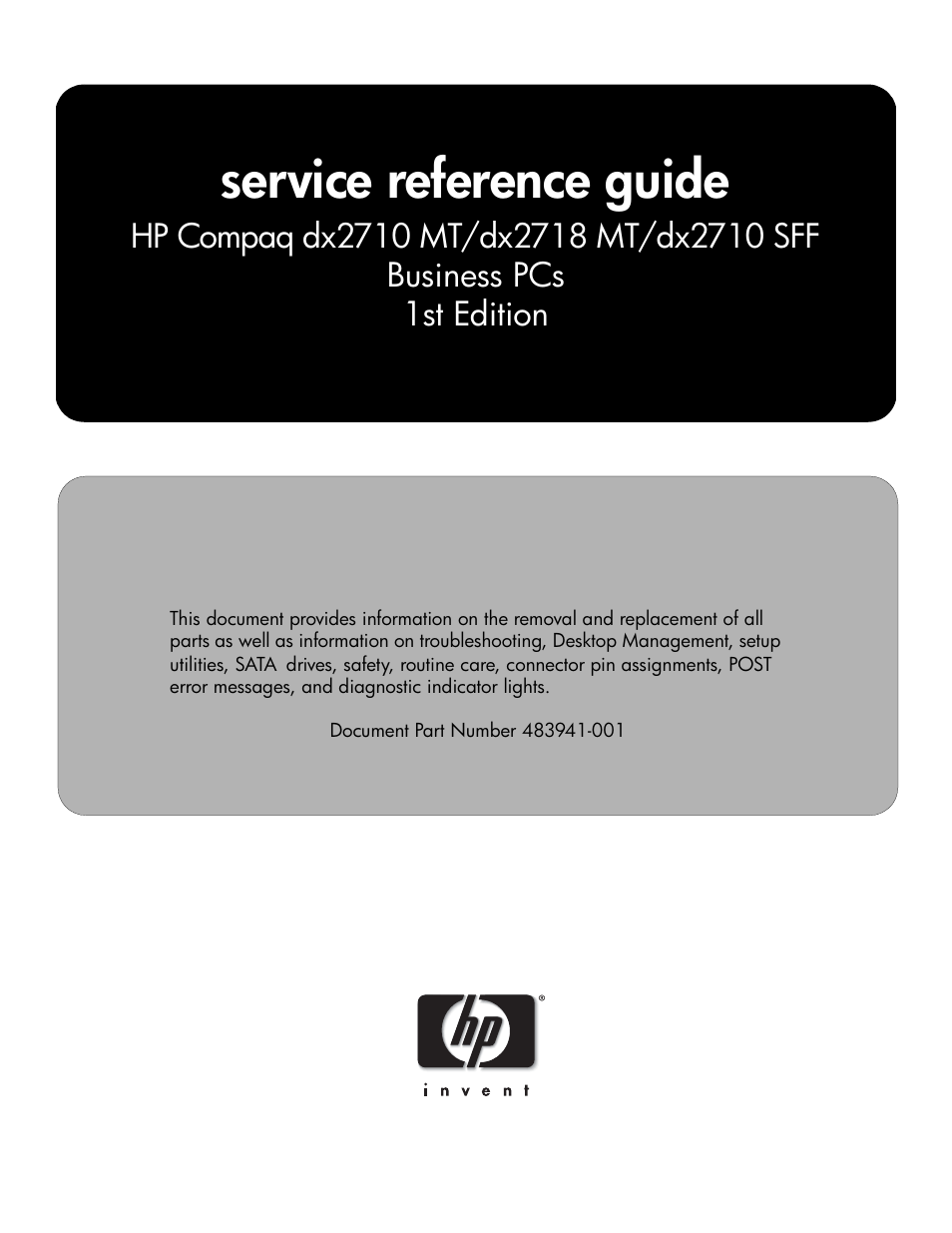 HP COMPAQ DX2718 MT User Manual | 107 pages