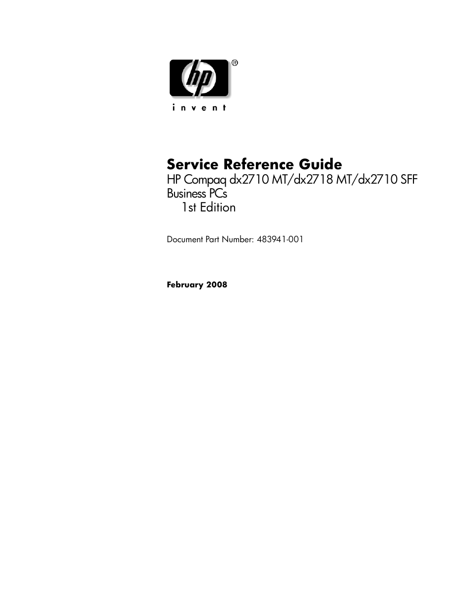 Service reference guide | HP COMPAQ DX2718 MT User Manual | Page 2 / 107