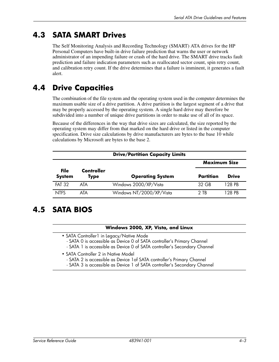 3 sata smart drives, 4 drive capacities, 5 sata bios | Sata smart drives –3, Drive capacities –3, Sata bios –3 | HP COMPAQ DX2718 MT User Manual | Page 28 / 107