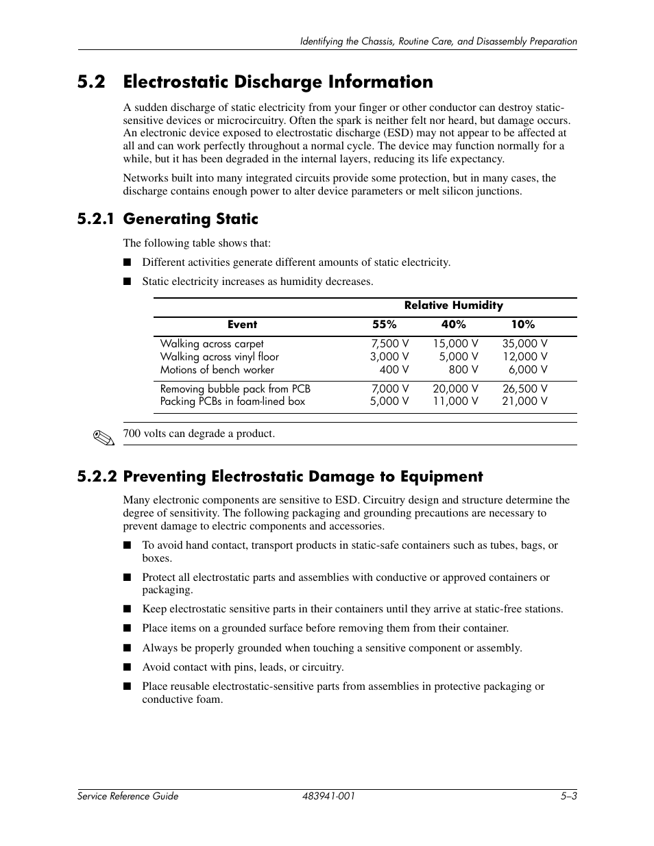 2 electrostatic discharge information, 1 generating static, 2 preventing electrostatic damage to equipment | HP COMPAQ DX2718 MT User Manual | Page 31 / 107