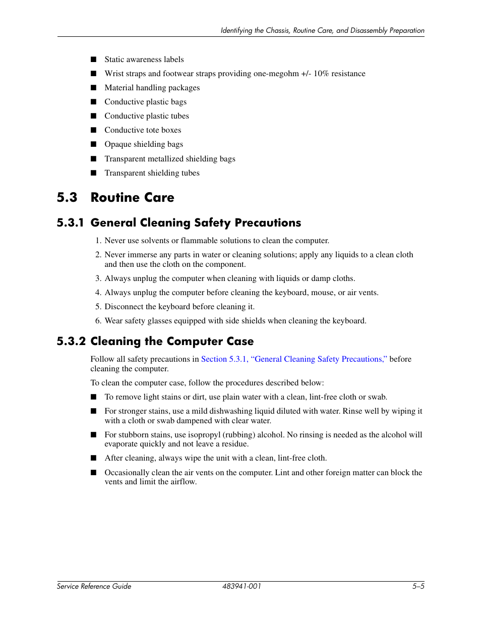 3 routine care, 1 general cleaning safety precautions, 2 cleaning the computer case | HP COMPAQ DX2718 MT User Manual | Page 33 / 107