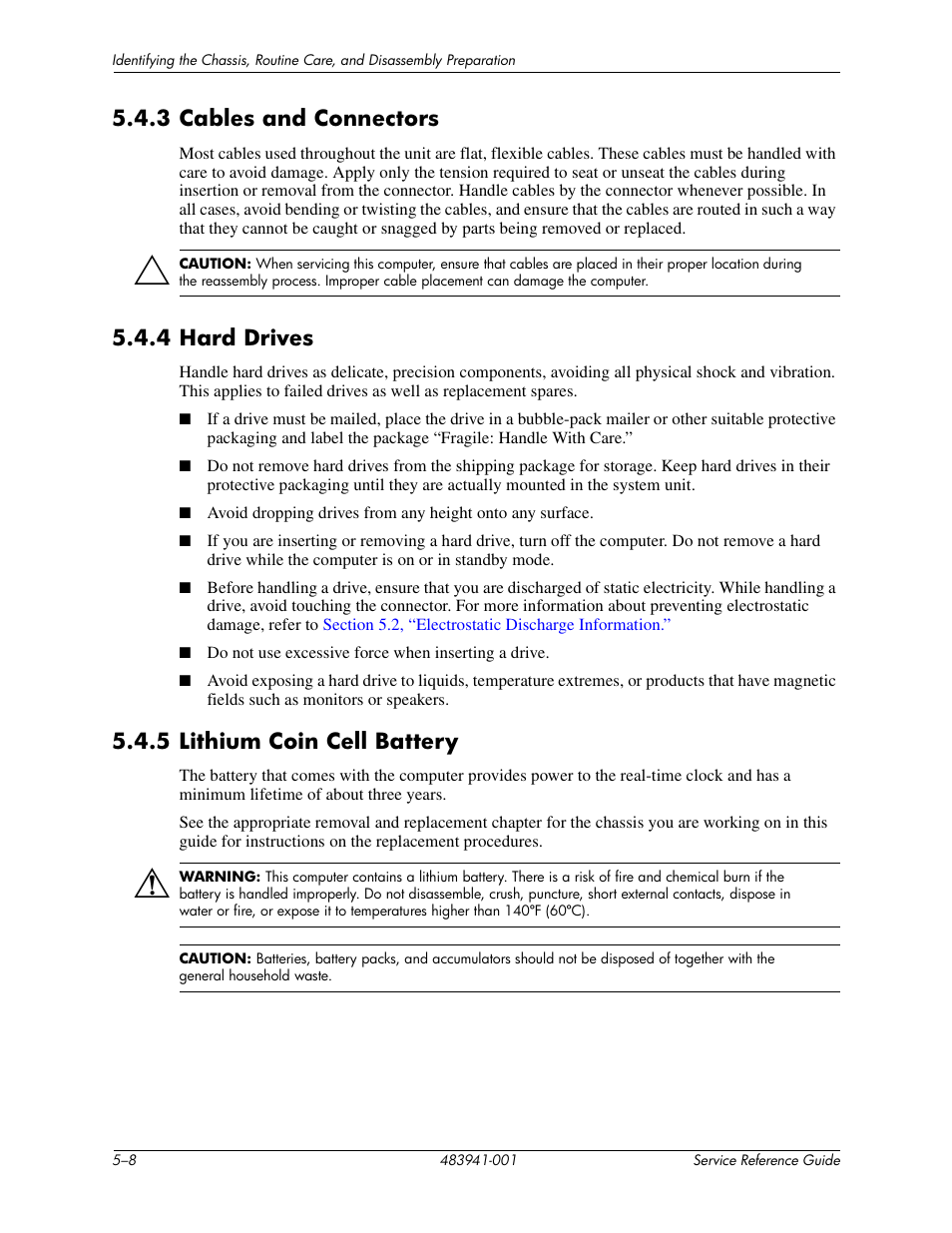 3 cables and connectors, 4 hard drives, 5 lithium coin cell battery | HP COMPAQ DX2718 MT User Manual | Page 36 / 107