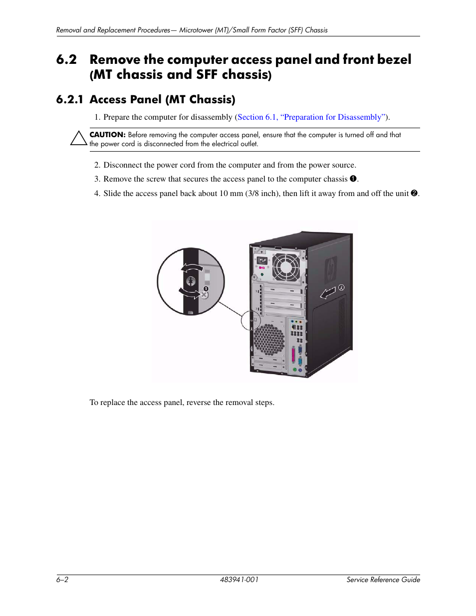 2 remove the computer access panel and front bezel, Mt chassis and sff chassis | HP COMPAQ DX2718 MT User Manual | Page 38 / 107