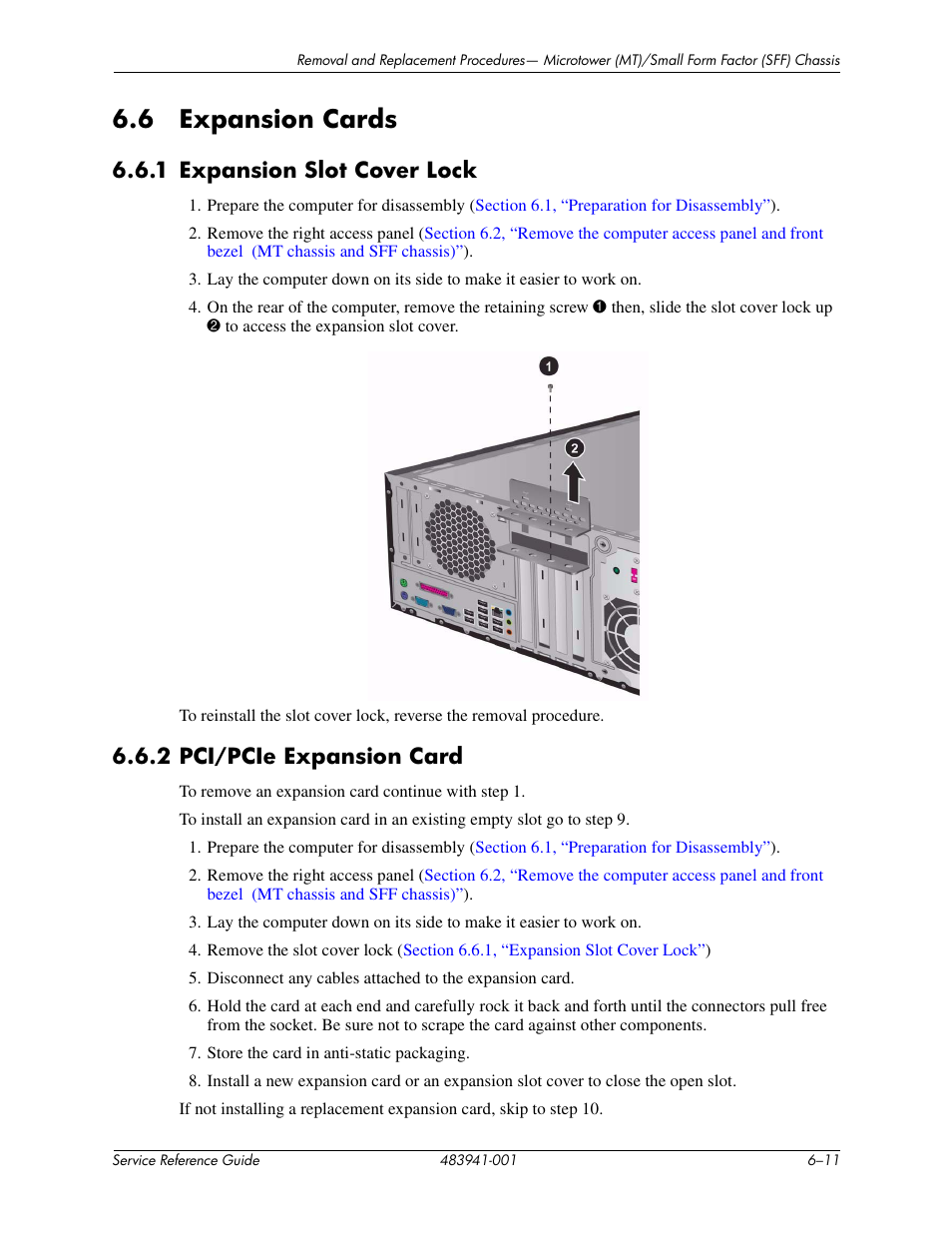 6 expansion cards, 1 expansion slot cover lock, 2 pci/pcie expansion card | HP COMPAQ DX2718 MT User Manual | Page 47 / 107