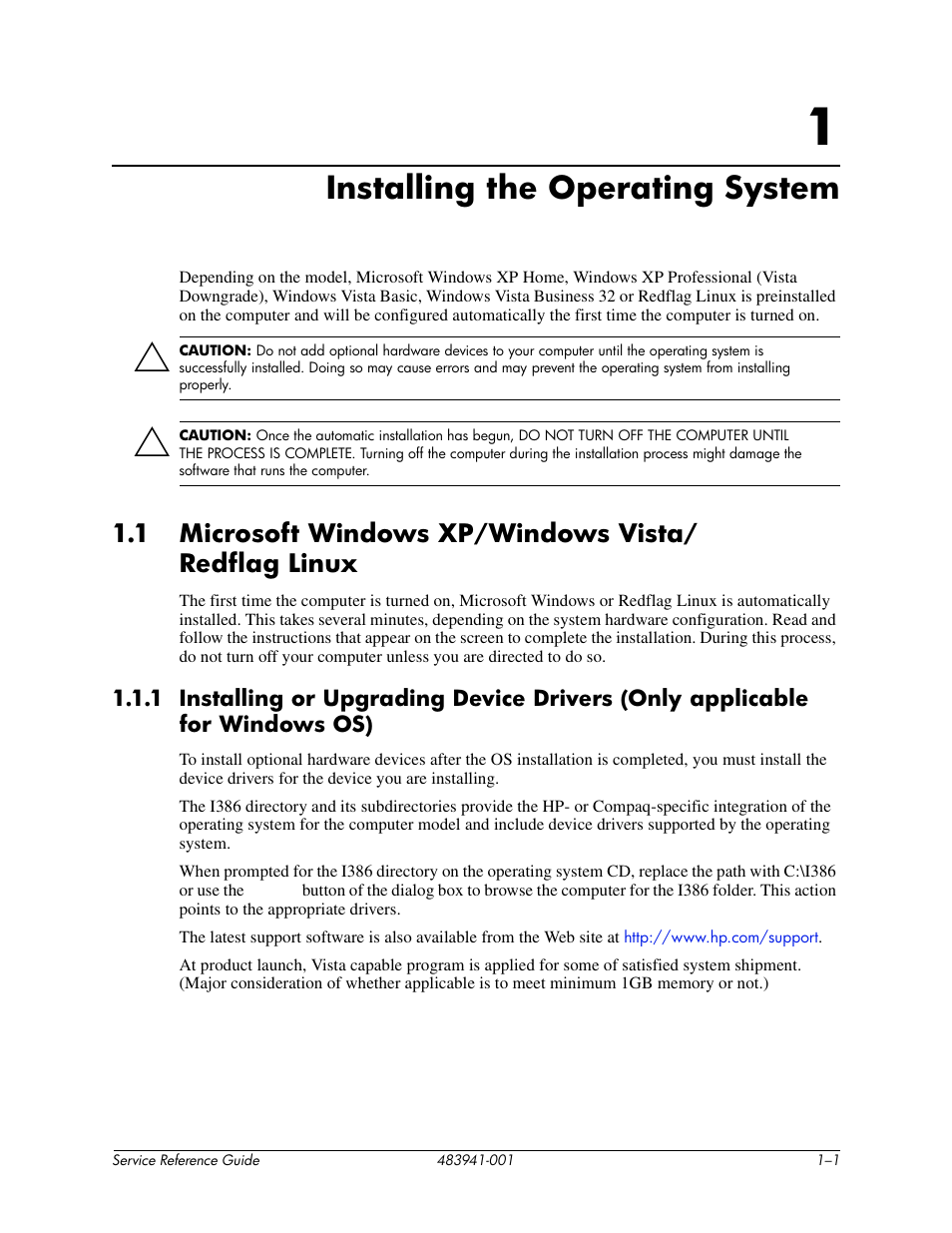 Installing the operating system, 1 installing the operating system | HP COMPAQ DX2718 MT User Manual | Page 7 / 107