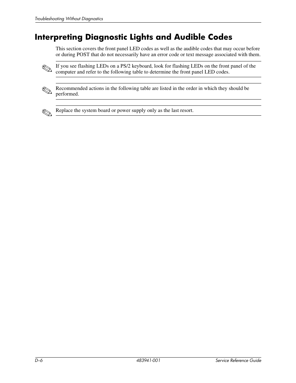 Interpreting, Diagnostic lights and audible codes, To dete | HP COMPAQ DX2718 MT User Manual | Page 86 / 107