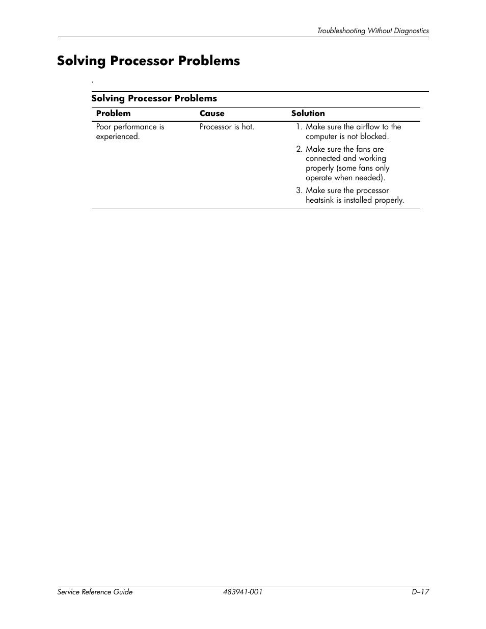 Solving processor problems | HP COMPAQ DX2718 MT User Manual | Page 97 / 107