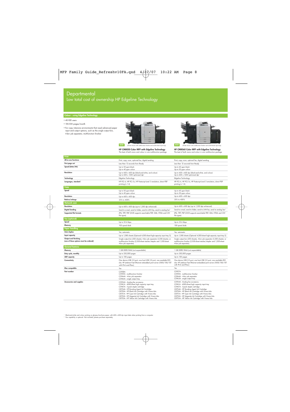 Departmental, Low total cost of ownership hp edgeline technology | HP 3390 User Manual | Page 8 / 10