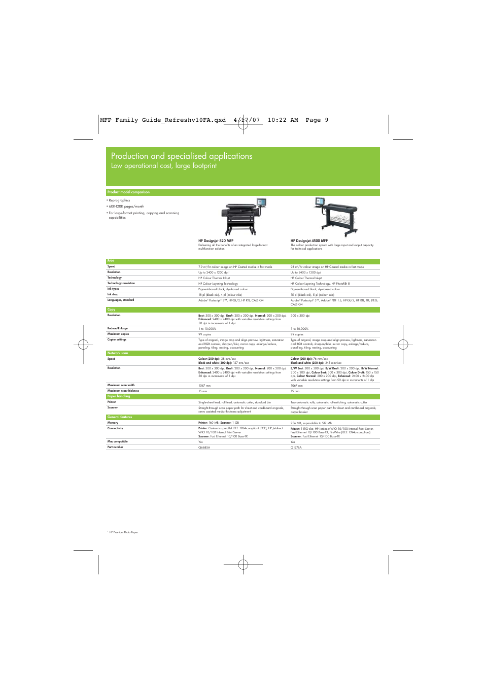 Production and specialised applications, Low operational cost, large footprint | HP 3390 User Manual | Page 9 / 10