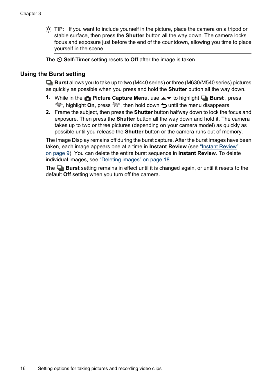 Using the burst setting, Using the burst | HP M540 Series User Manual | Page 18 / 48