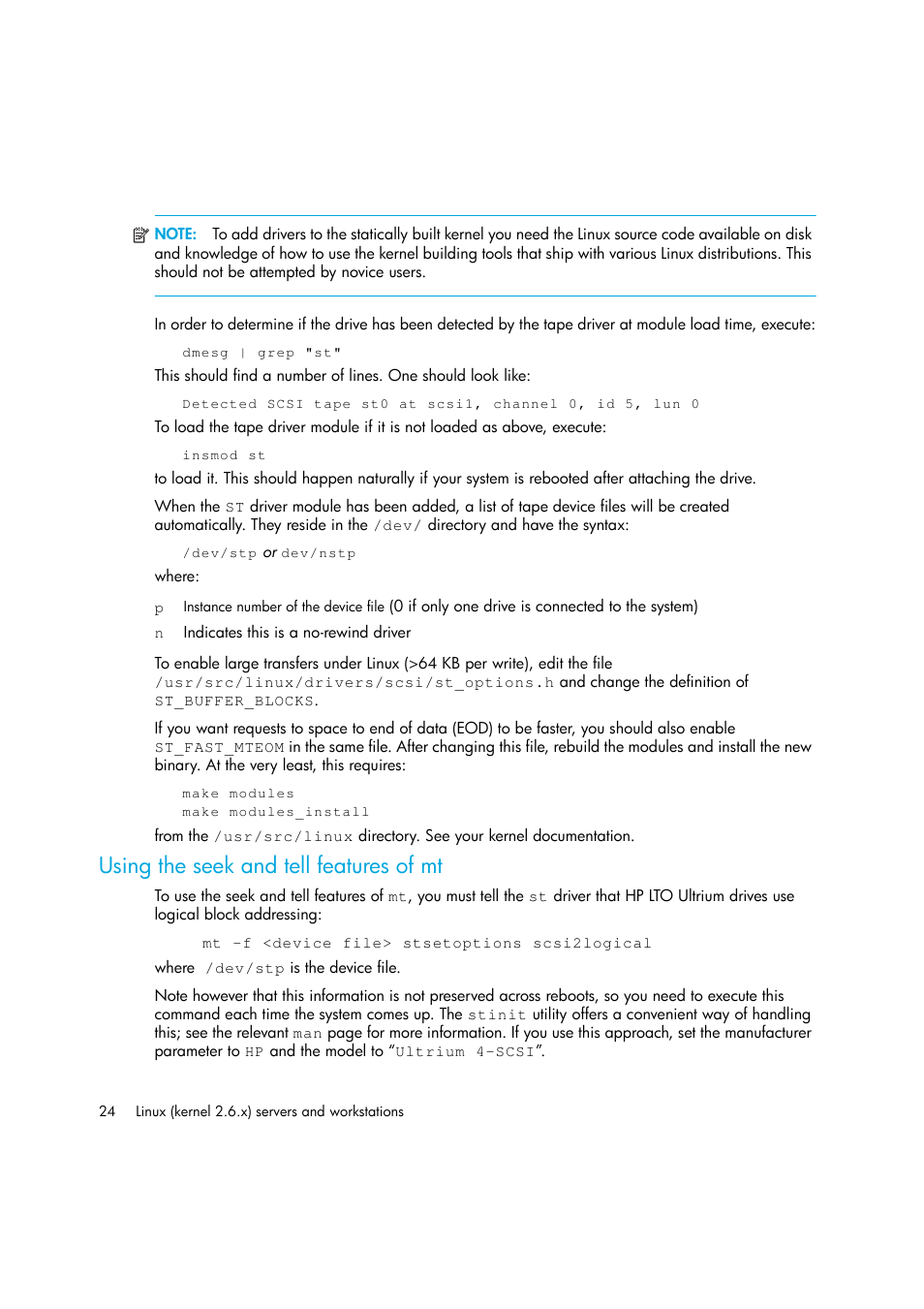 Using the seek and tell features of mt | HP LTO 4 SAS User Manual | Page 26 / 46