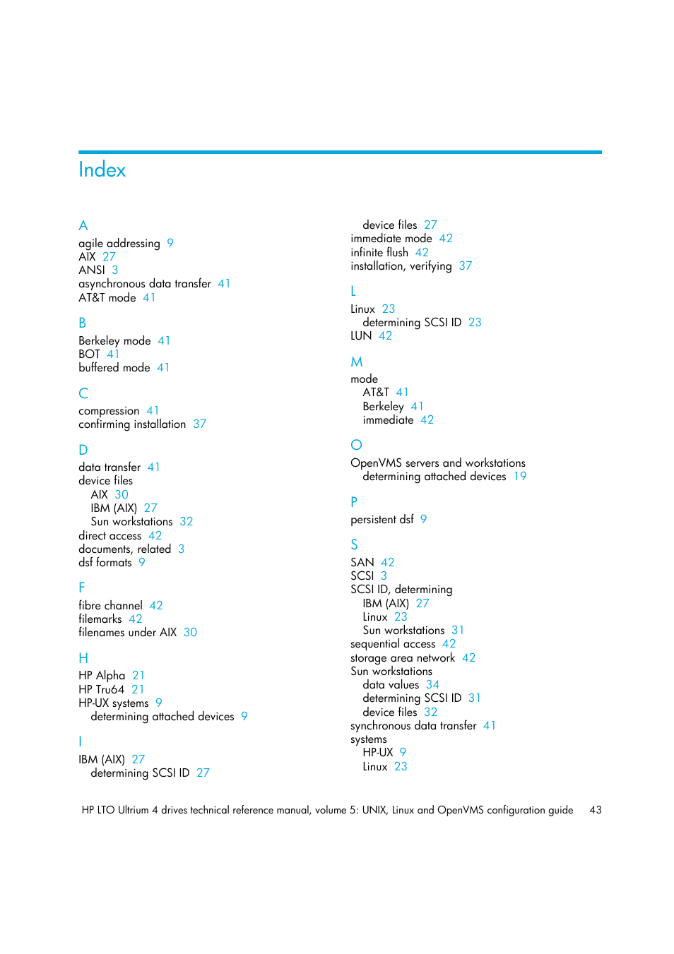 Index | HP LTO 4 SAS User Manual | Page 45 / 46