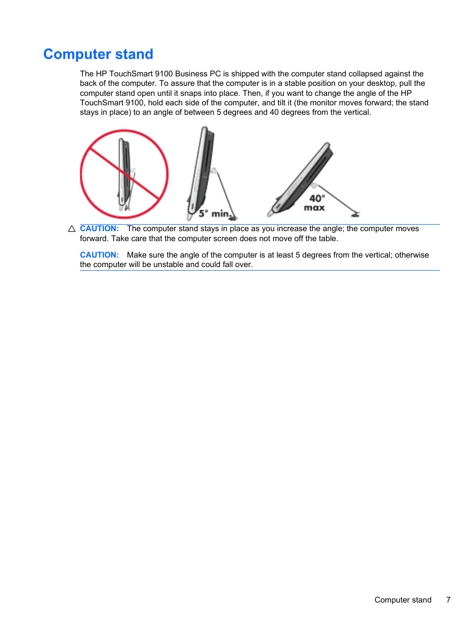 Computer stand | HP TOUCHSMART 9100 User Manual | Page 13 / 62