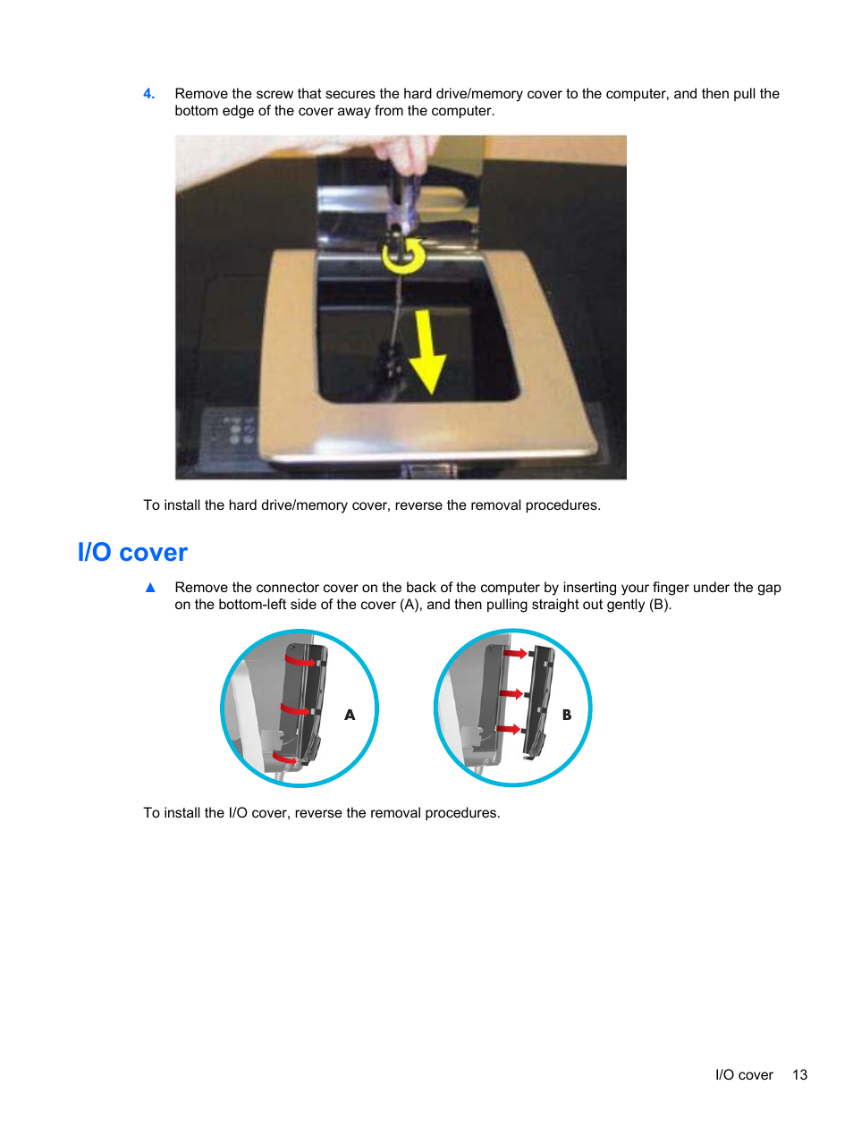 I/o cover | HP TOUCHSMART 9100 User Manual | Page 19 / 62