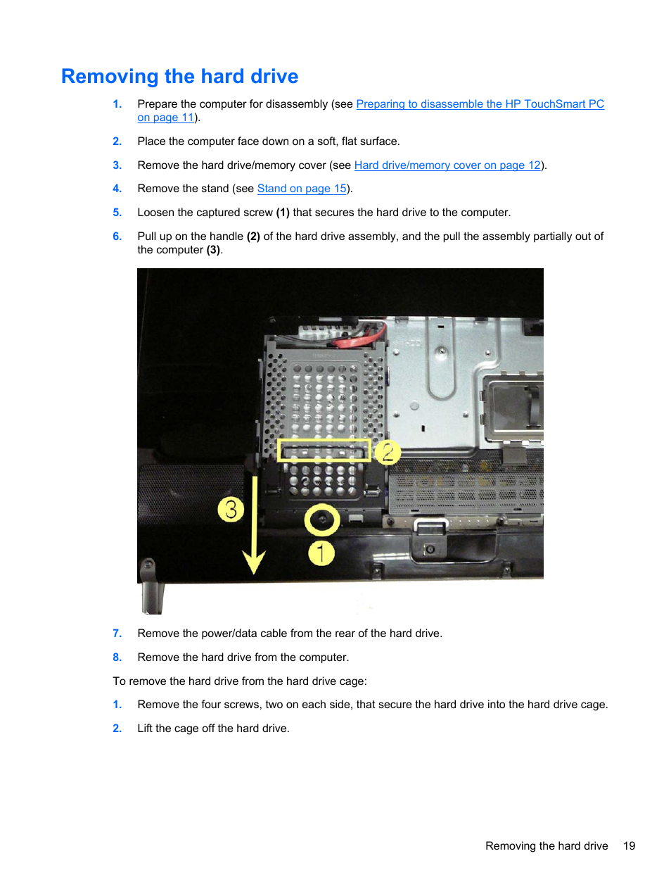 Removing the hard drive | HP TOUCHSMART 9100 User Manual | Page 25 / 62